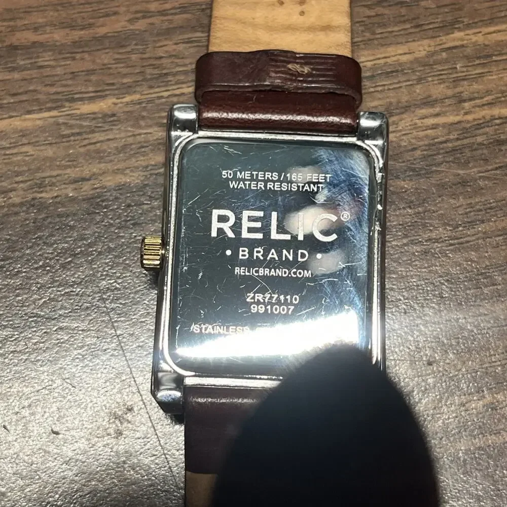 Relic Watch Tank Quartz Analog Date Roman Numerals ZR77110 New Battery